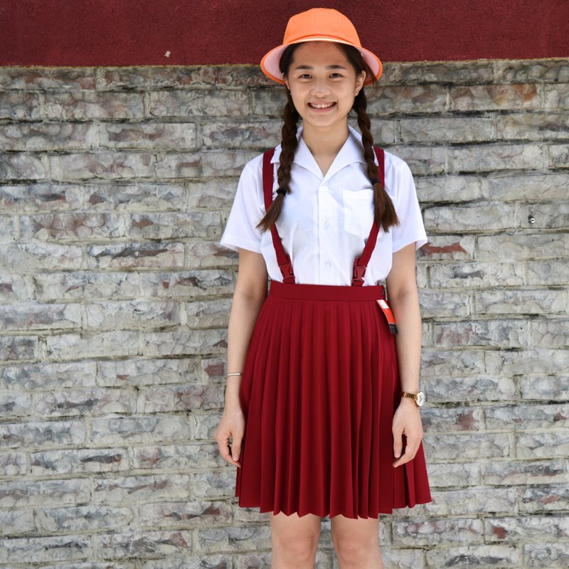 【中美牌制服】经典国民小学吊带裙_复刻小丸子装 - 裙子 - 棉．麻 红色