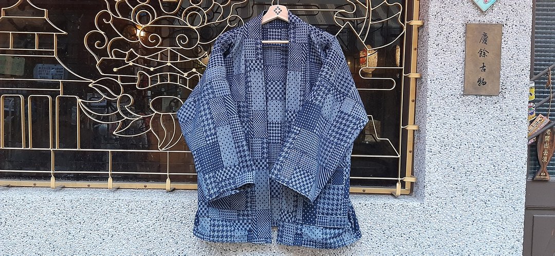 AMIN'S SHINY WORLD 经典纹路提花拼接丹宁【深蓝】 KIMONO - 男装外套 - 棉 蓝色