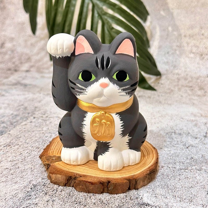 【日本制加藤陶器】濑户烧手绘陶瓷招财猫-小次郎 - 摆饰 - 陶 灰色