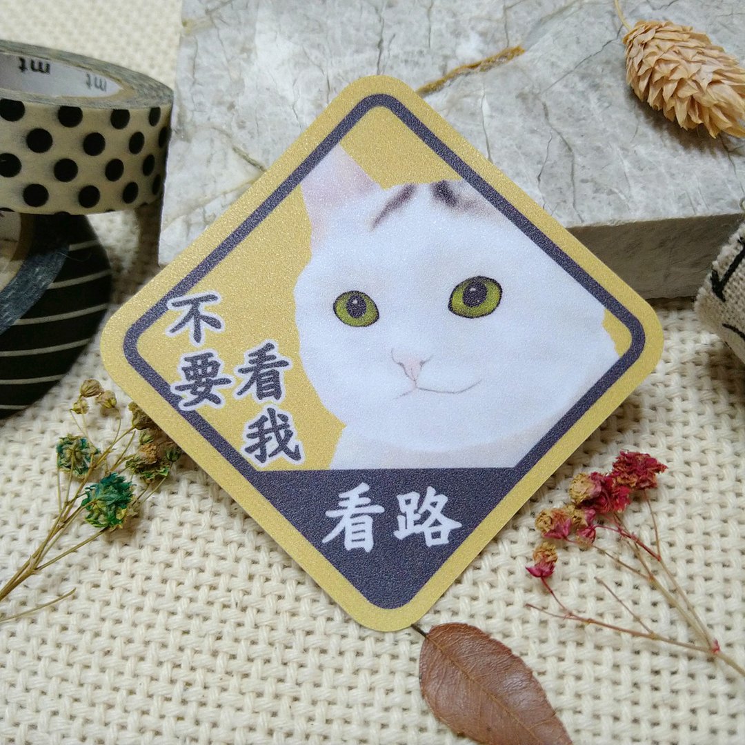 白猫-防水车贴-不要看我看路-猫奴认证-猫咪_猫咪_防水贴纸 - 贴纸 - 防水材质 