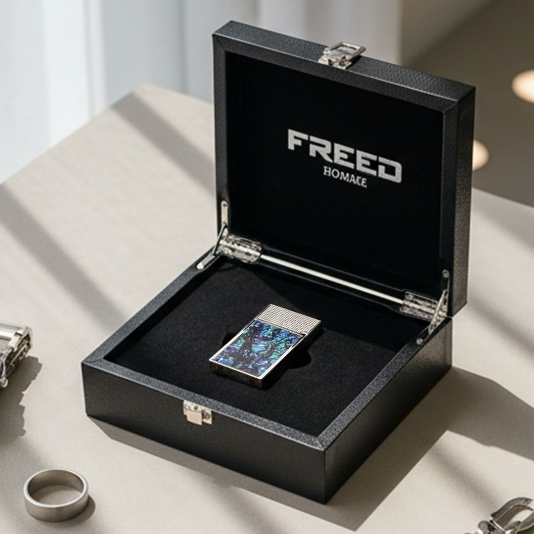 【FREED】彩虹贝壳时尚煤油打火机 - 深蓝彩贝 (银色) 定制刻字 - 其他 - 其他金属 银色