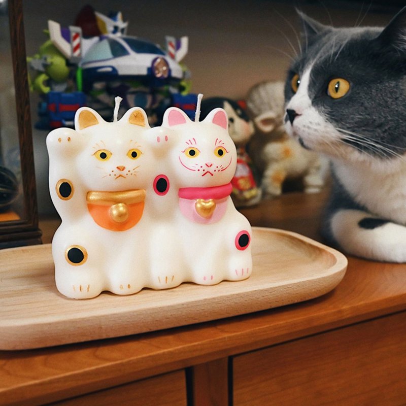 Lucky 金粉款 財色雙收 招財貓香薰蠟燭擺件 創意結婚生日禮物 - 蜡烛/烛台 - 蜡 金色