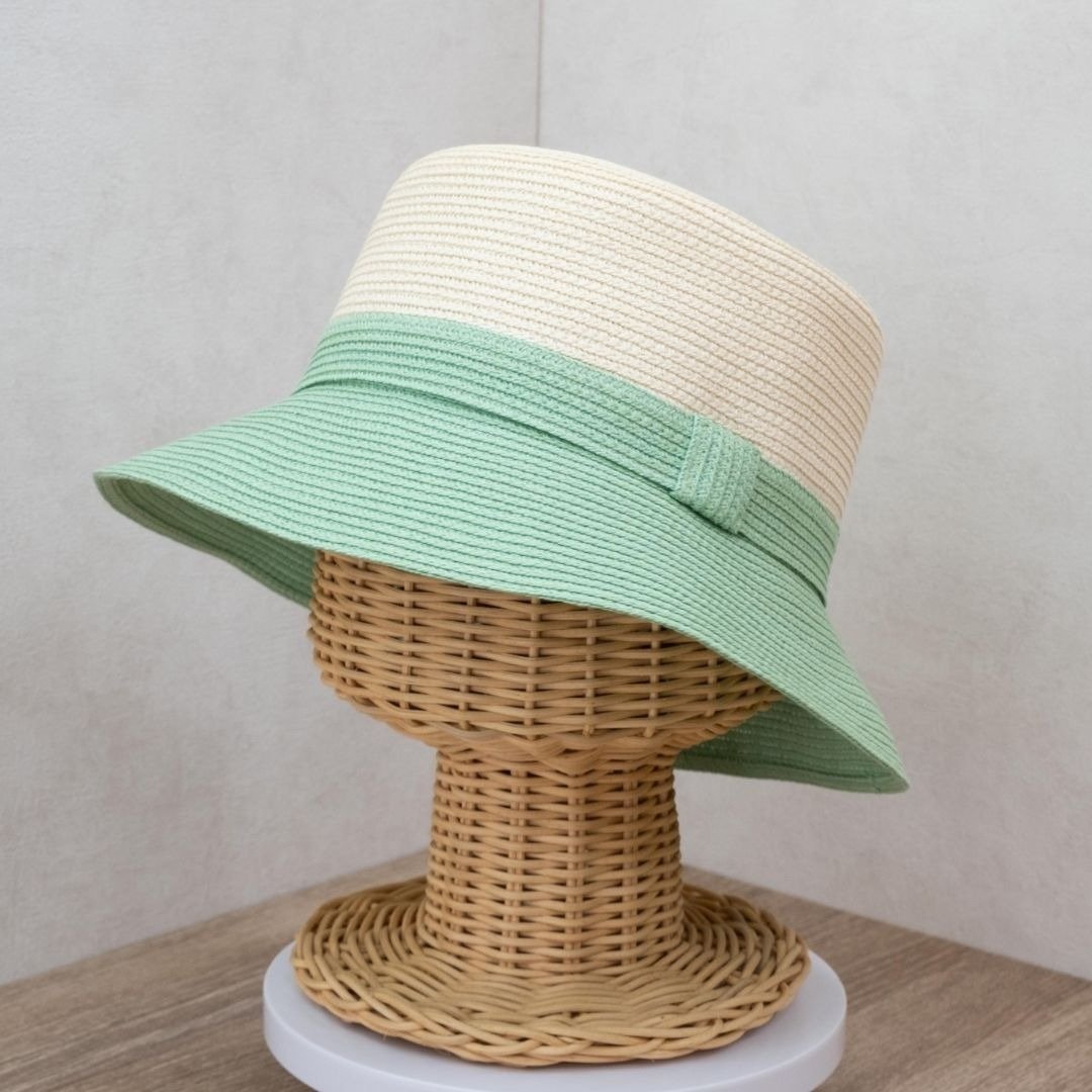 【台湾制】经典渔夫帽 米白薄荷 纸编帽 可水洗 - 帽子 - 纸 绿色