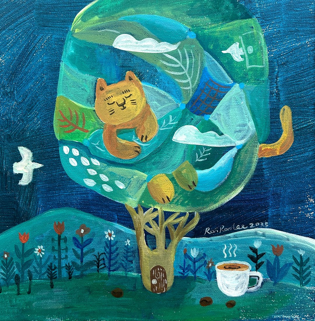 困猫 - 树窝 - 手绘原创画作 - 压克力彩 - 海报/装饰画/版画 - 其他材质 