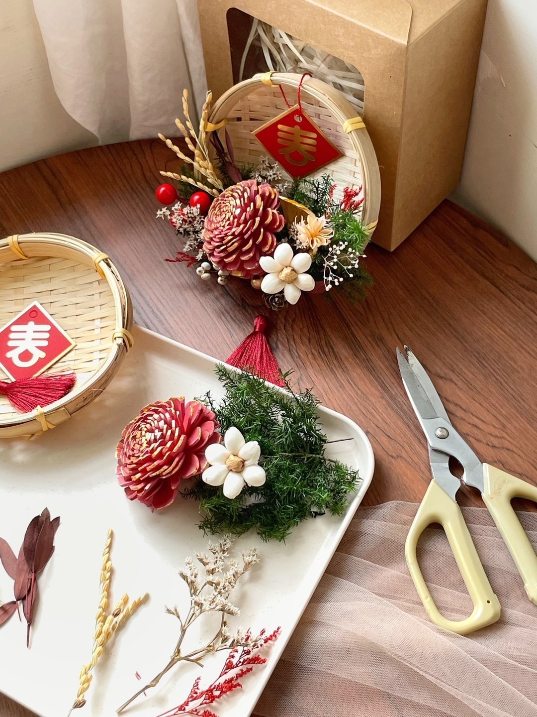 【DIY材料包】春暖花开干燥花米筛 附影片 干燥花材料包 新春米筛 - 干燥花/捧花 - 植物．花 