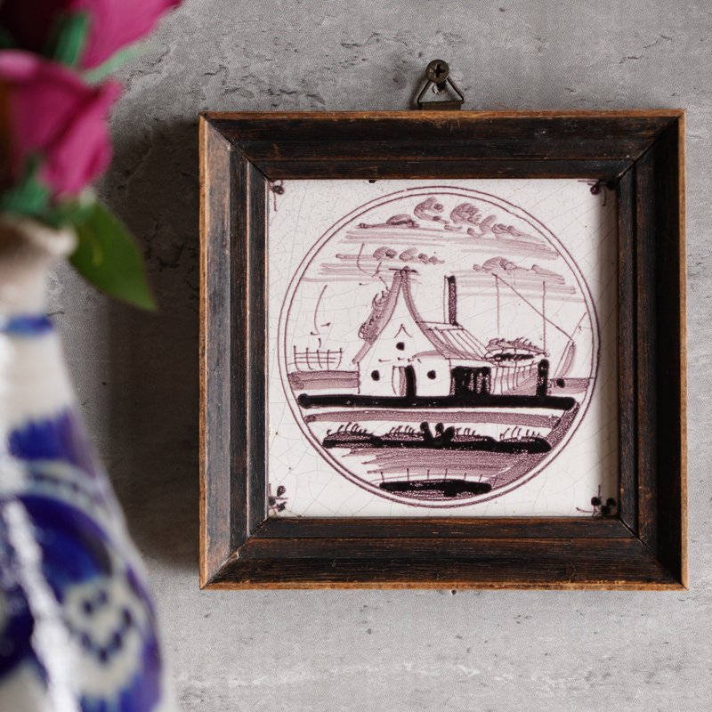 荷兰手绘农场风景古董瓷砖挂饰/代尔夫特/台夫特/欧洲老件 - 海报/装饰画/版画 - 陶 咖啡色