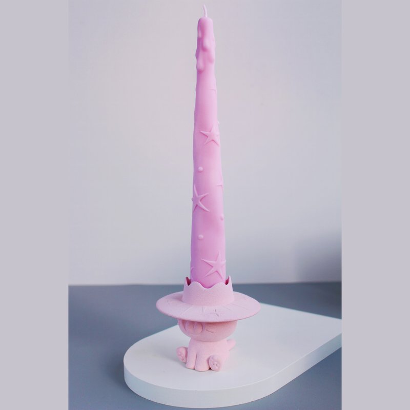 粉色魔力猫猫香薰蜡烛 烛台+蜡烛组合 玫瑰 黑檀木 - 香薰/精油/线香 - 陶 