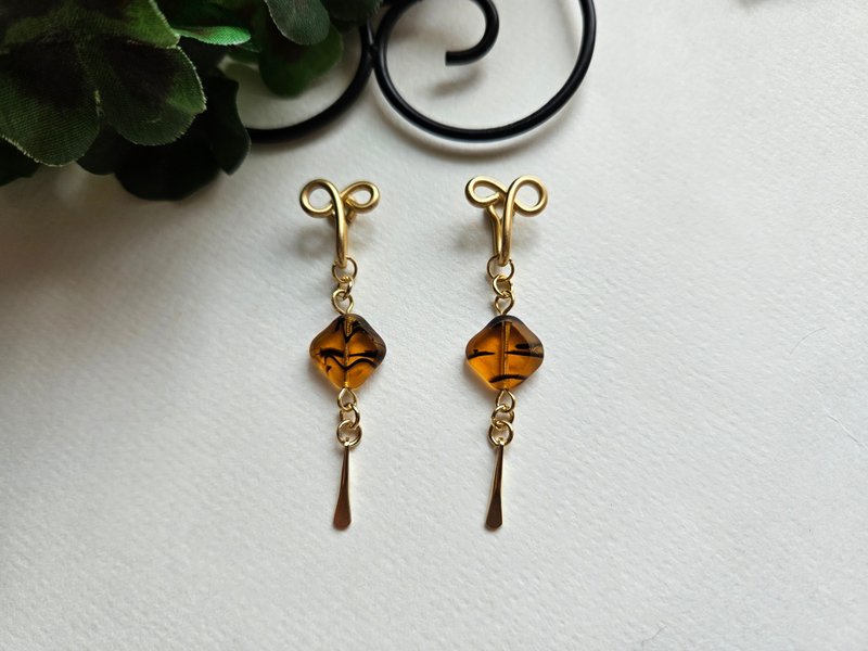 【漫漫】黑纹透咖~无痛耳夹、夹式耳环、耳钩 - 耳环/耳夹 - 其他材质 