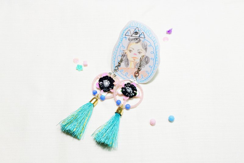 embroidery handmade earings - 耳环/耳夹 - 绣线 