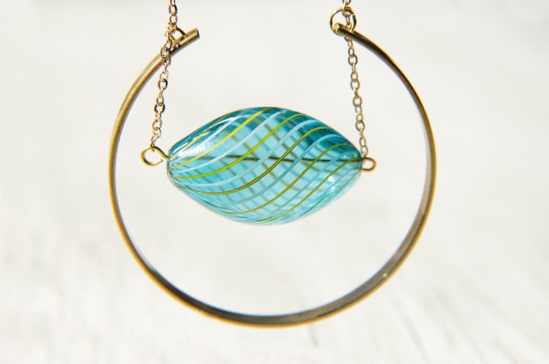 圣诞礼物 / 森林系 / 法式条纹口吹玻璃项链 短链 长链 锁骨链 - 蓝绿色海洋之泪 - 长链 - 玻璃 蓝色