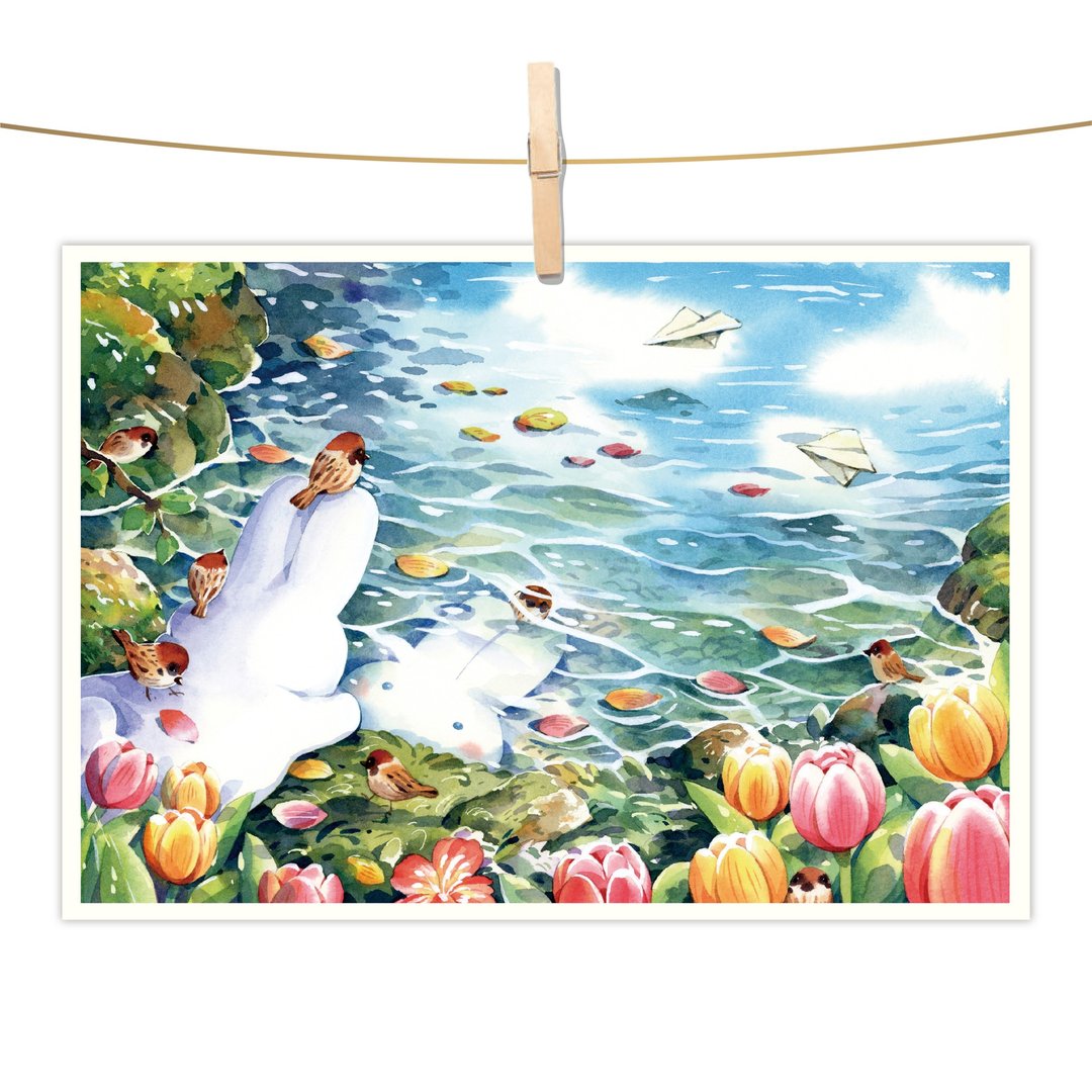 afu水彩插画明信片 - 念念湖畔 - 卡片/明信片 - 纸 蓝色