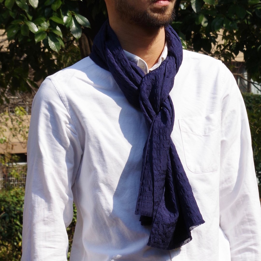 silk scarf from kyoto Japan  filtango stole  SARASA  navy  washable by hand - 围巾/披肩 - 丝．绢 蓝色