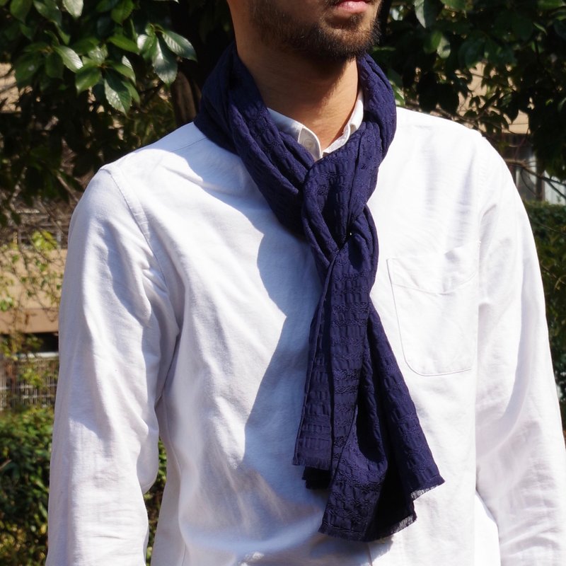 silk scarf from kyoto Japan  filtango stole  SARASA  navy  washable by hand - 围巾/披肩 - 丝．绢 蓝色