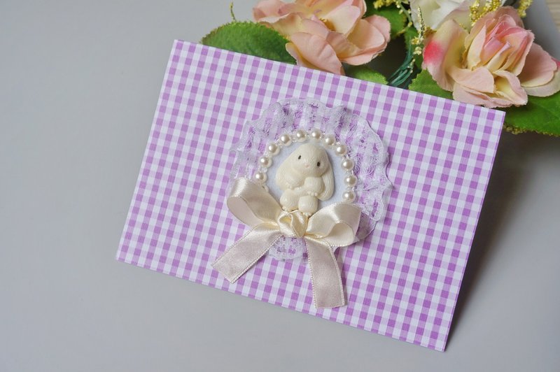 R1-限量手作卡片-万用卡生日卡母亲节圣诞节感谢 蕾丝兔子 - 卡片/明信片 - 纸 