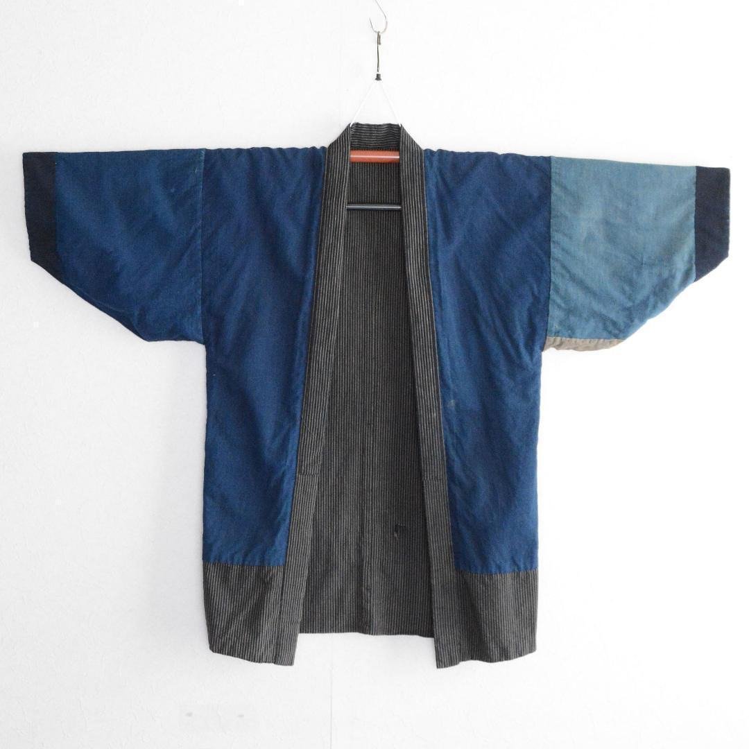 和服夹克农民工作服靛蓝染色和服棉疯狂图案日本复古 - 男装外套 - 棉 蓝色