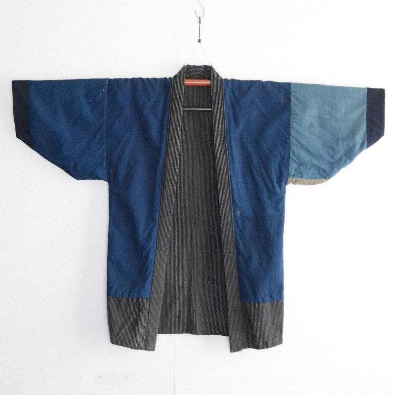 和服夹克农民工作服靛蓝染色和服棉疯狂图案日本复古 - 男装外套 - 棉．麻 蓝色