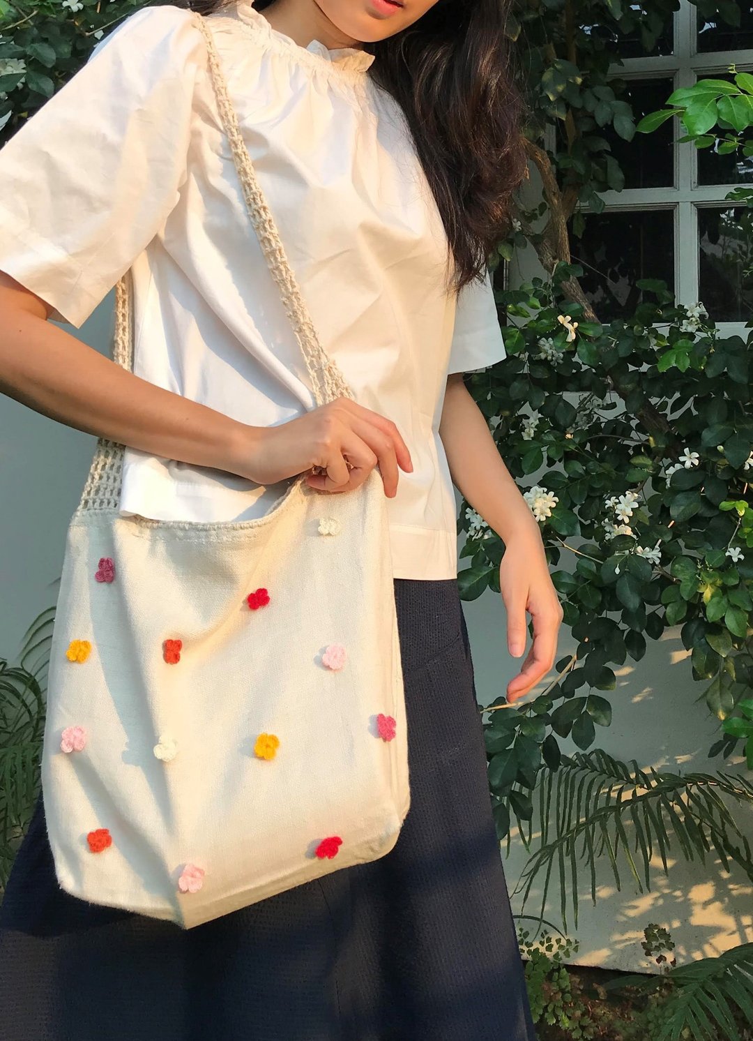 雙層Tote包 Bag Little Flower Crochet - 手提包/手提袋 - 棉 
