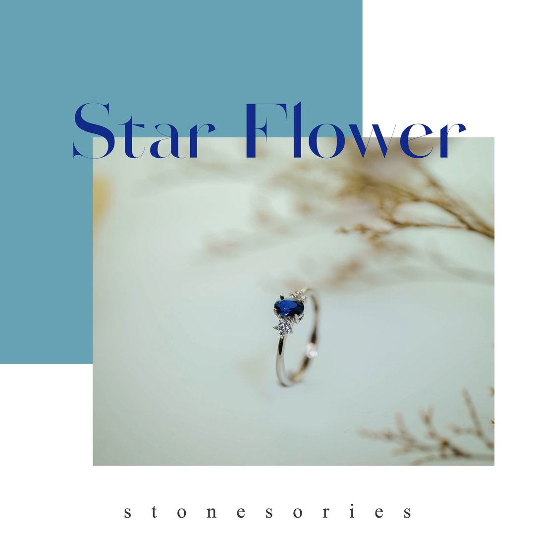 Star Flower 三面钻设计戒款 - 戒指 - 宝石 