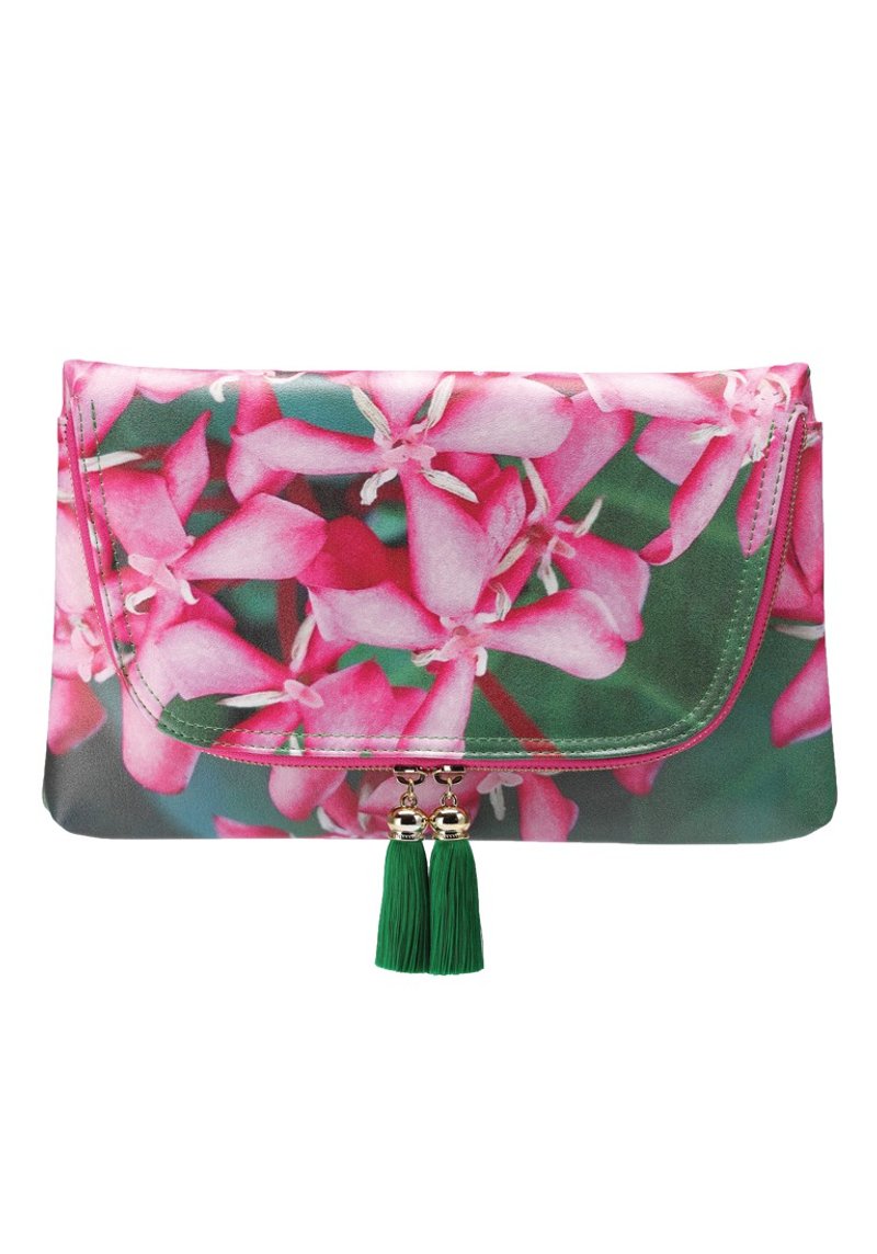 Yiming 花卉系列龙船花绿叶印花手抓包 - 手提包/手提袋 - 人造皮革 