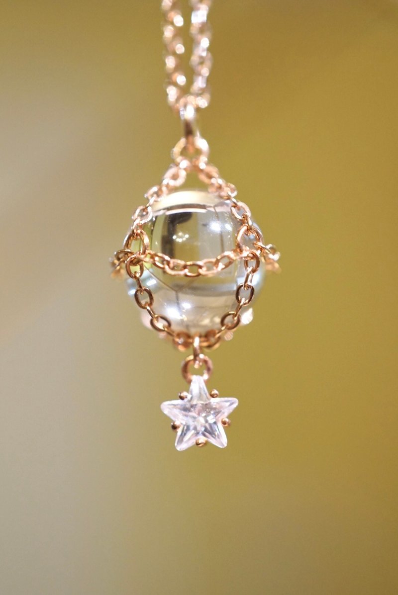 白水晶 星星 能量颈链 925纯银 电镀玫瑰金 平衡顶轮 清理能量场 - 项链 - 半宝石 白色