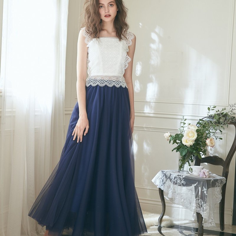 轻婚纱推荐AHS2012Megan梅根绣花蕾丝/上衣+蓝长纱裙 - 晚装/礼服 - 聚酯纤维 蓝色