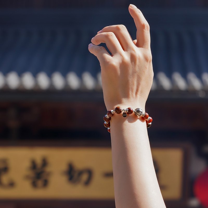 九口包浆南红手串 VISHI未时铁皮黄皮老坑原矿带皮磨砂红玛瑙女 - 手链/手环 - 宝石 