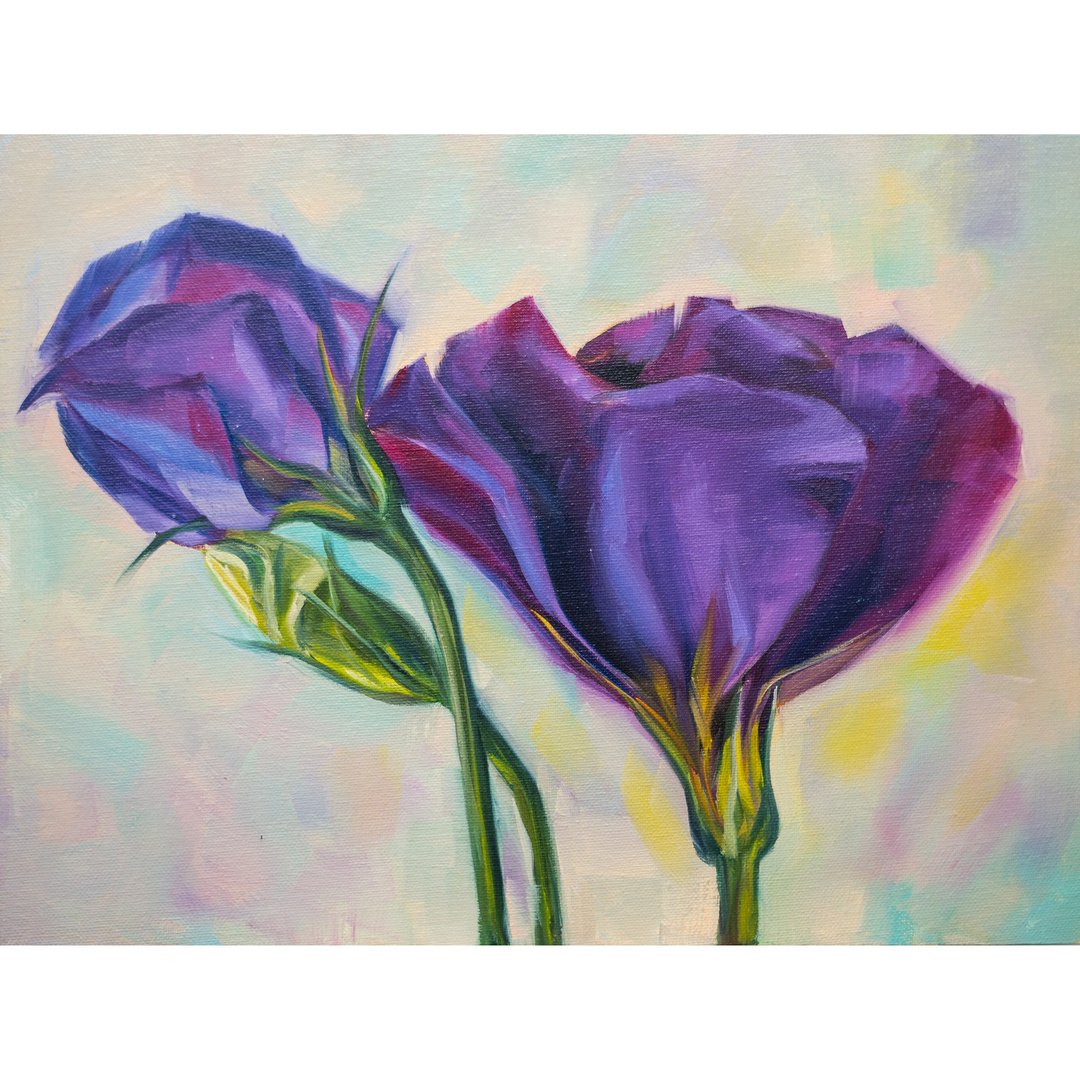 Purple Flower Original Artwork Oil Interior Painting Violet Floral Wall Art - 墙贴/壁贴 - 其他材质 多色