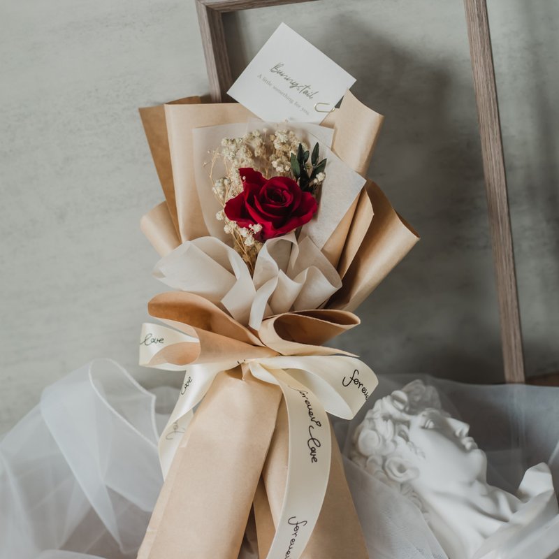 /小型永生花束/ 复古红•想与你轰轰烈烈 永生花 情人节套组 生日 - 干燥花/捧花 - 植物．花 红色