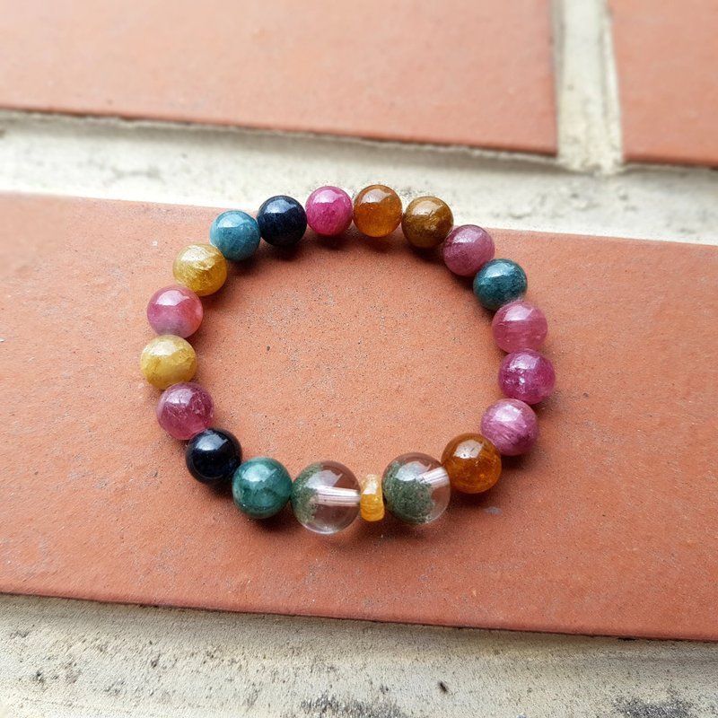 女孩水晶世界【Childhood】-绿幽灵-碧玺  弹性绳手链 手环 天然水晶宝石手作(宝贝款) - 手链/手环 - 宝石 多色