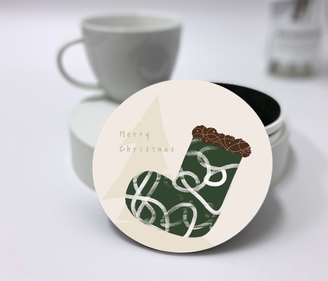 圣诞节系列陶瓷杯垫—许愿袜(绿) - 杯垫 - 陶 