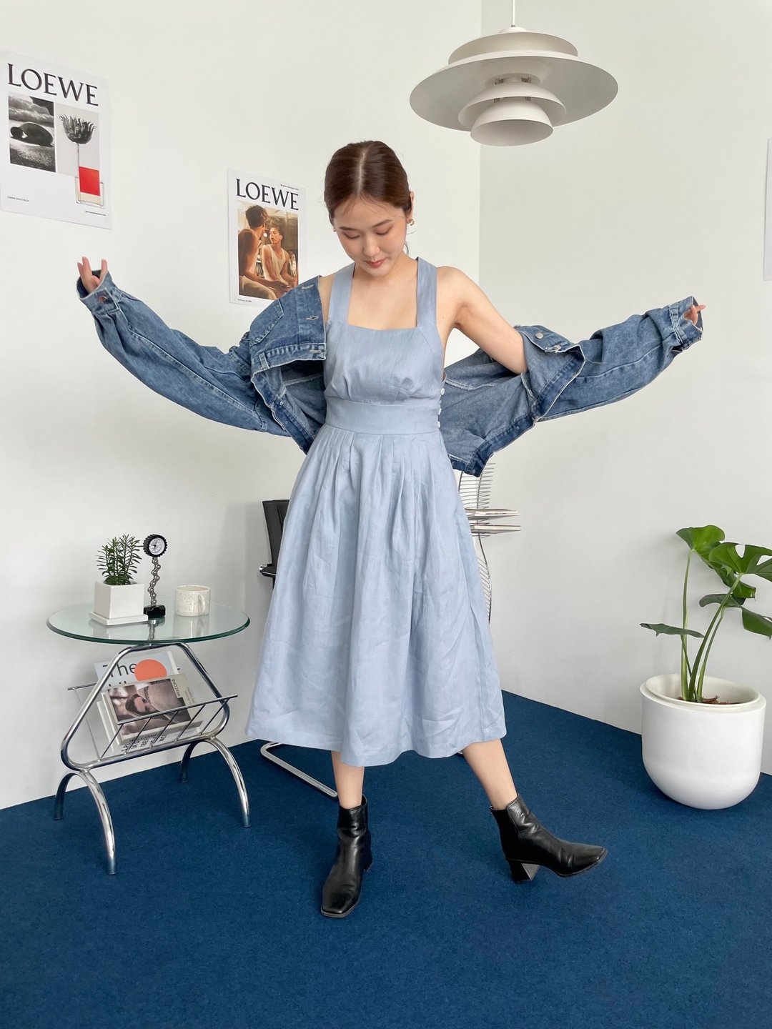 Hydrangea color linen dress - 裙子 - 洋装/连衣裙 - 棉．麻 蓝色