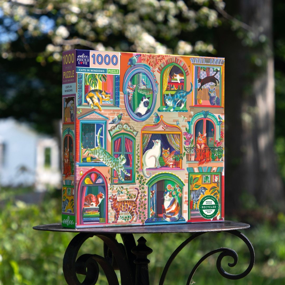 eeBoo 1000片拼图- 窗里小猫 Cats in window  1000 Piece Puzzle - 拼图 - 纸 多色