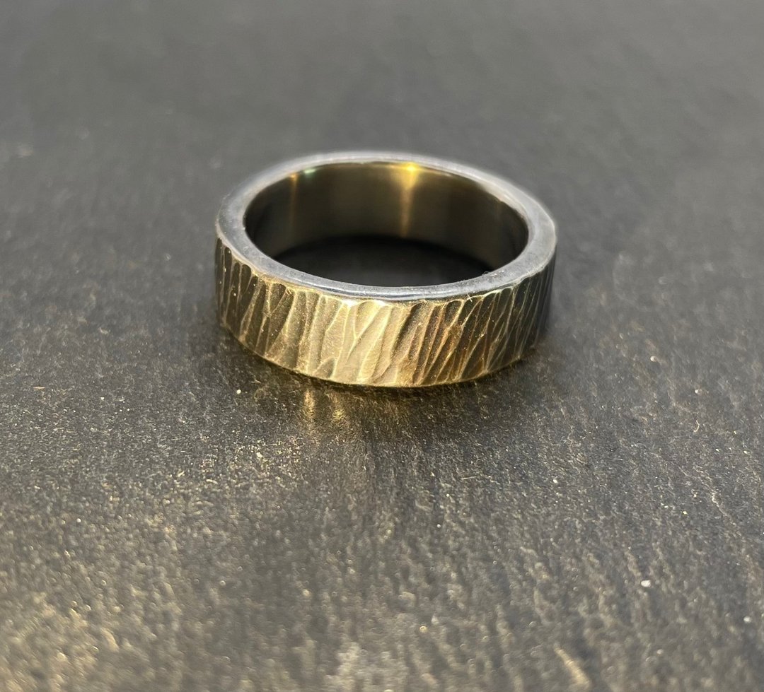 (特价) 刻痕黑 宽厚版 - 纯银锻敲戒指 宽 6.6mm 厚 2mm 国际围 14.5 - 戒指 - 其他金属 黑色
