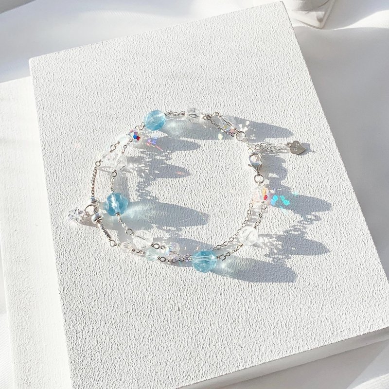 海蓝宝 白水晶 S925纯银 钻切水晶 手工绕线手链 - 手链/手环 - 水晶 多色