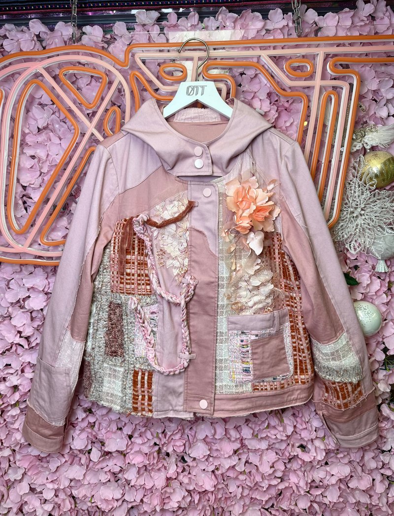 OTT独一无二•Unique日系粉红撞橙系立体花编织重工外套 - 女装休闲/机能外套 - 羊毛 