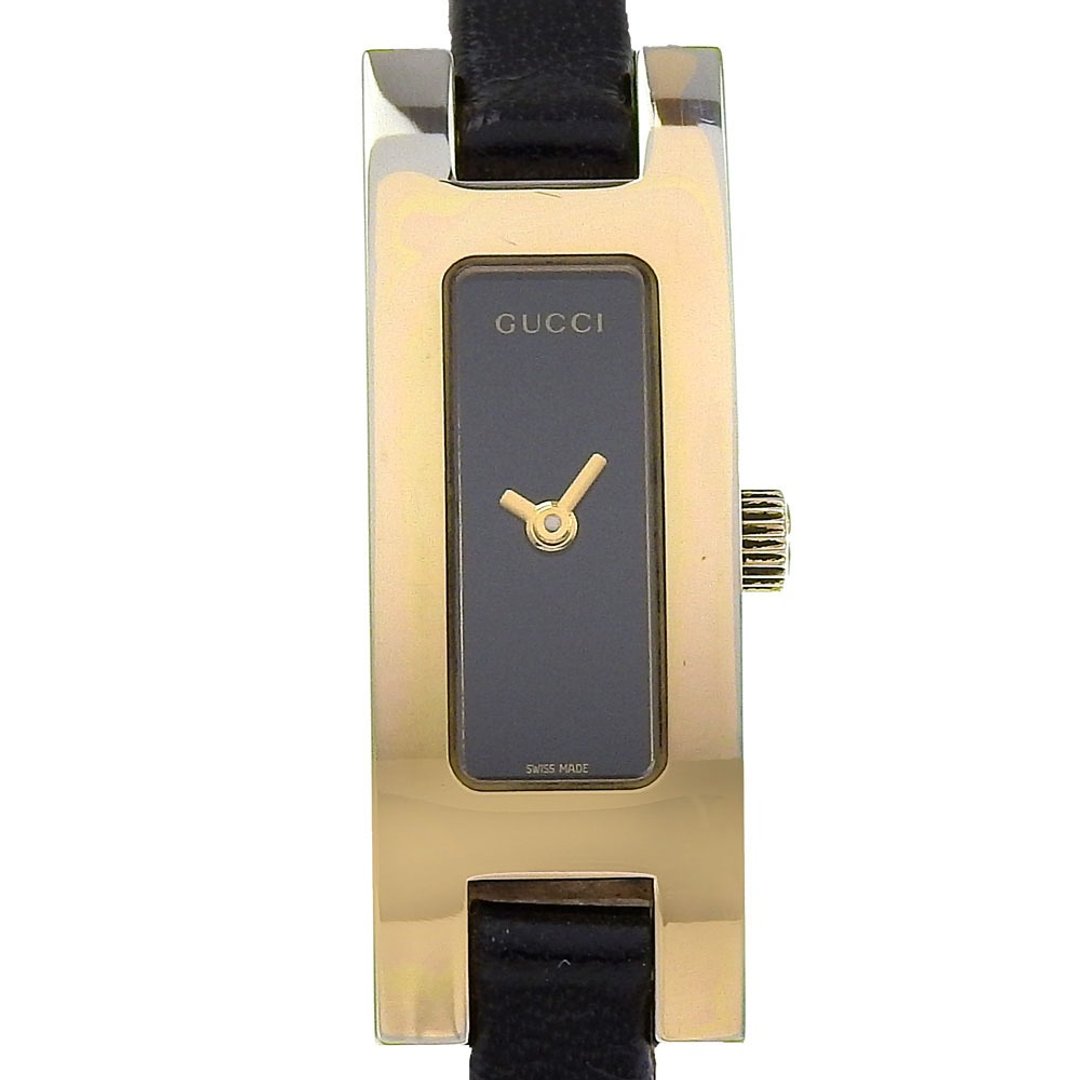 【日本直送】古驰 GUCCI 手表 3900L 不锈钢 x 压纹皮革 石英 指针式显示 黑色表盘 женский 【二手品】 - 女表 - 不锈钢 金色