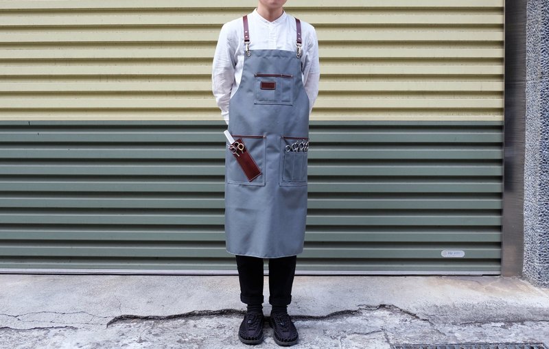 防水美发工作围裙 红棕色皮革 Y字肩带 - 围裙 - 真皮 