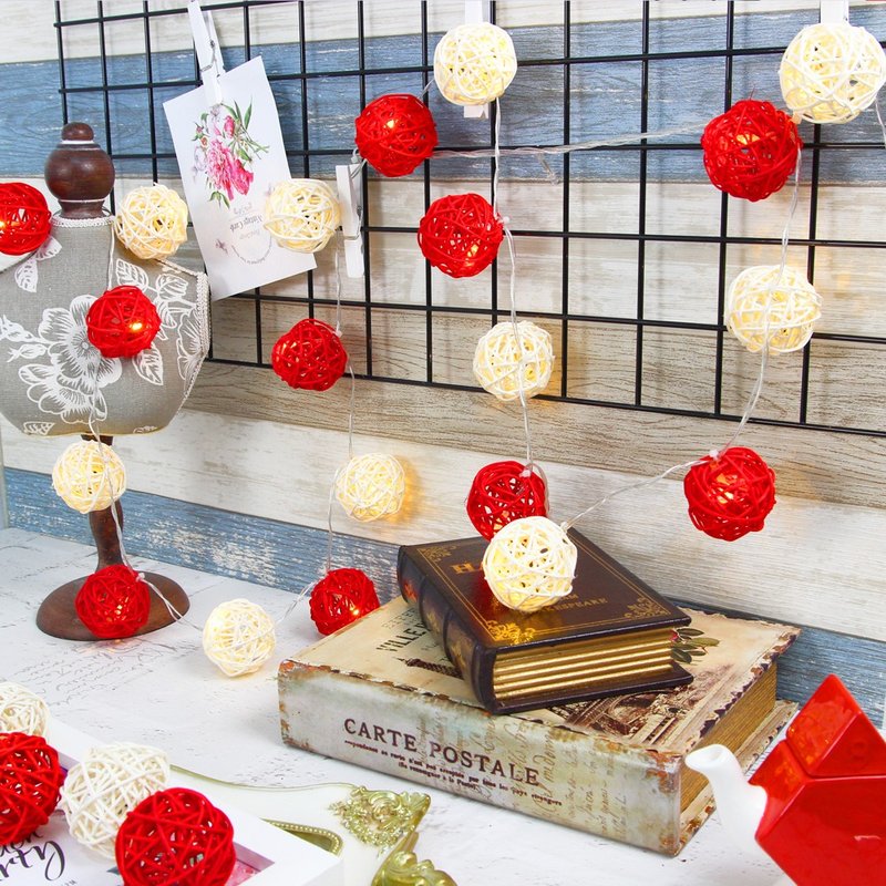 创意灯饰 藤球灯串 插座款 艳红圣诞 长度3M LED气氛灯 圣诞节 - 灯具/灯饰 - 竹 红色