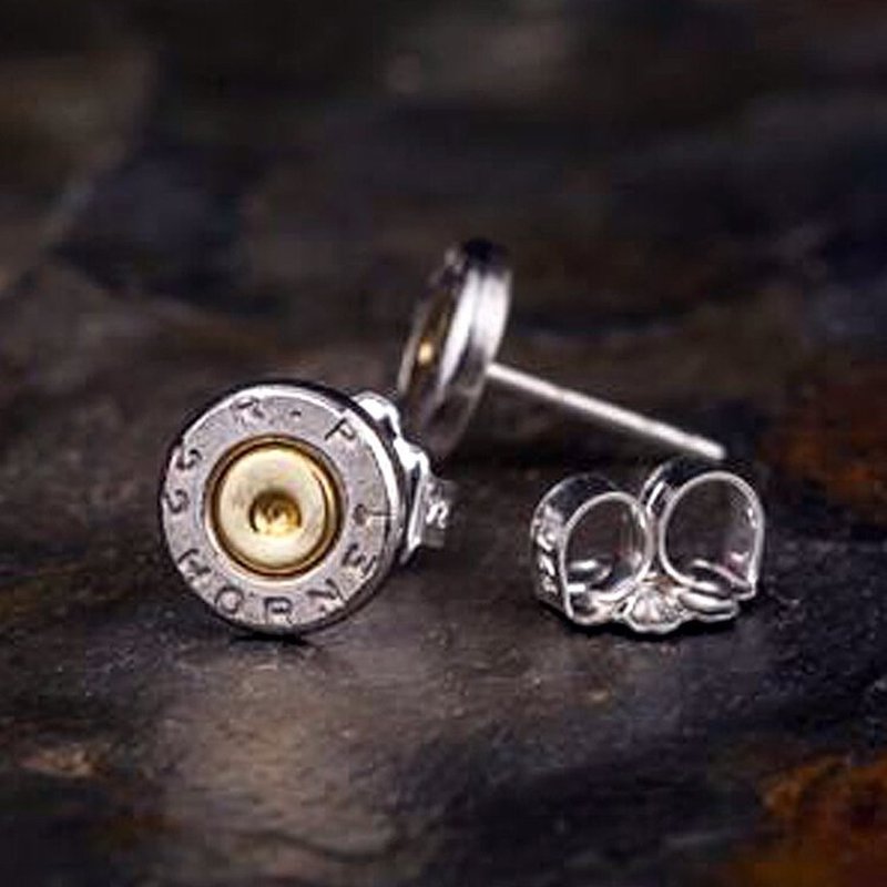 Bullet - 22口径子弹 耳针式个性耳环 / 男生圆形复古纯银耳针 - 耳环/耳夹 - 其他材质 