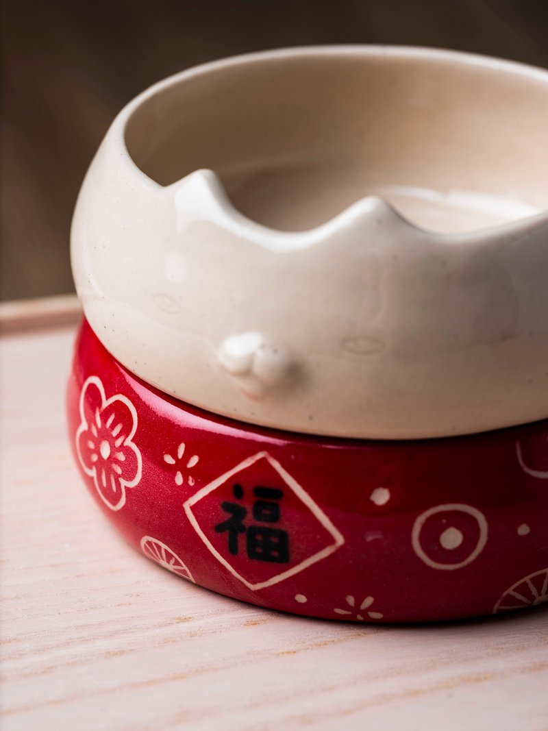 陶瓷双层福气猫猫碗 - 衣/帽 - 陶 红色
