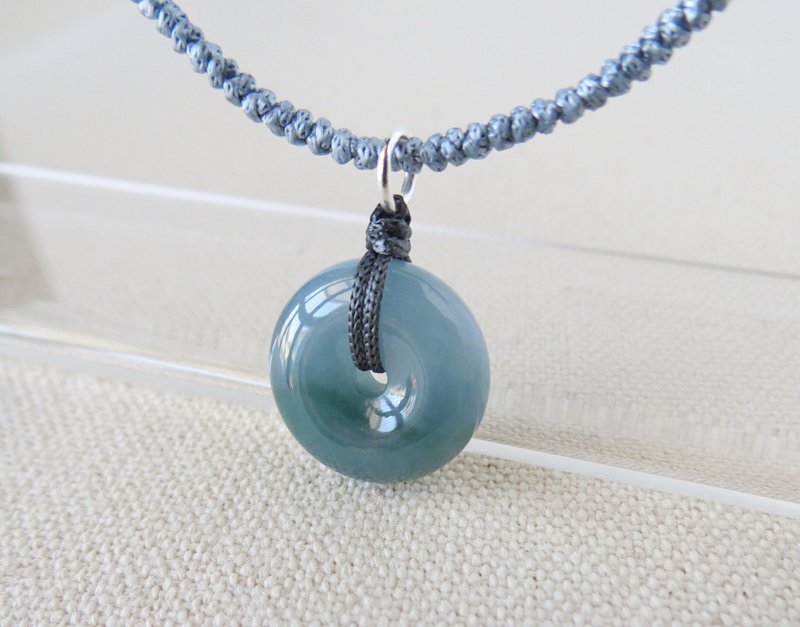 本命年【岁岁平安】冰蓝雪花棉平安扣翡翠丝光编织项链*FA10*开运 - 锁骨链 - 宝石 多色