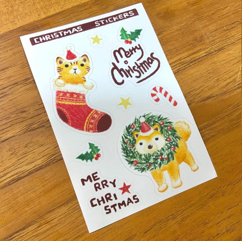 猫猫狗狗圣诞迷你图鉴贴纸 - 贴纸 - 纸 多色