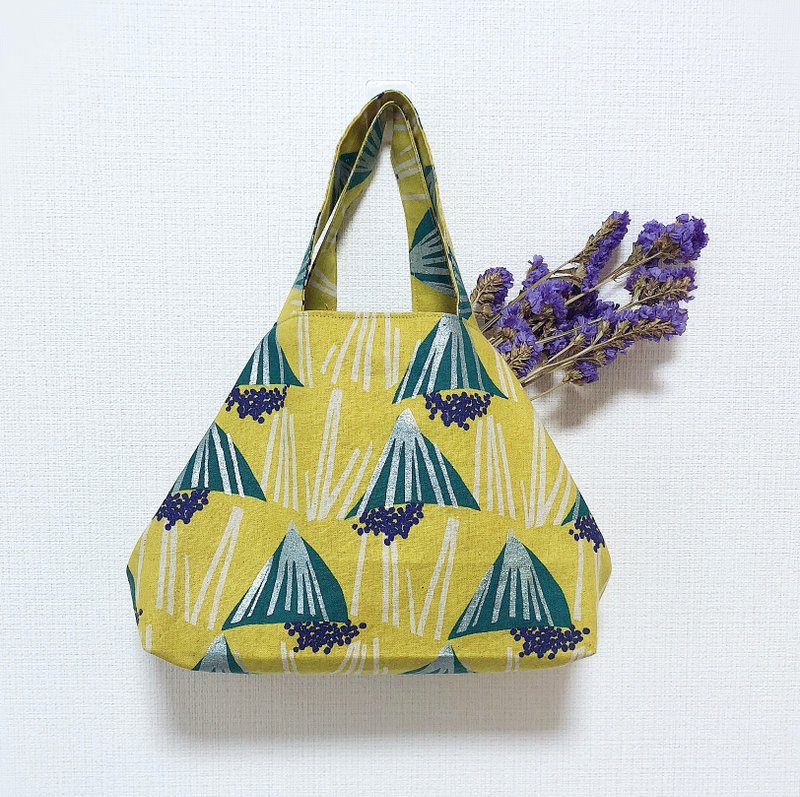 和风两用托特包/绿色富士山 - 手提包/手提袋 - 棉．麻 多色