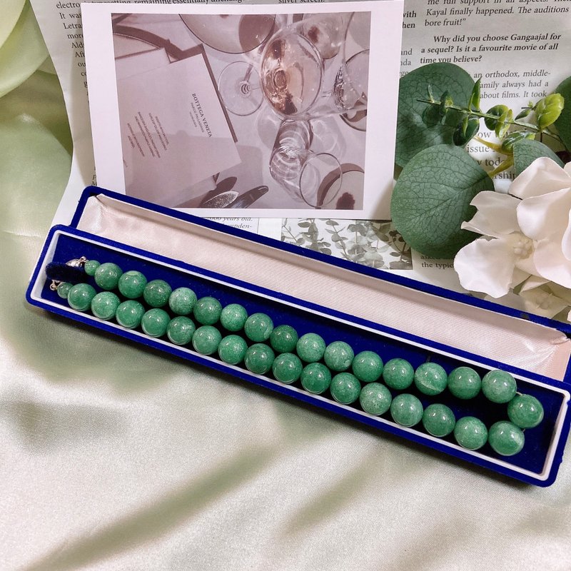 【西洋古董饰品】附折叠盒天然绿东菱玉石水晶 银卡 项链 - 项链 - 贵金属 绿色