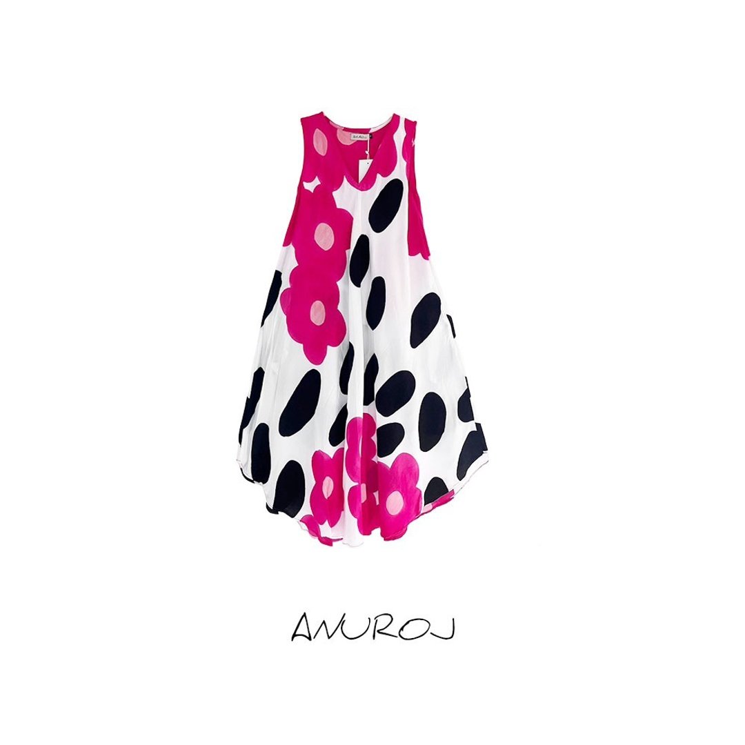 Dress V Nack Hand Paint Soft Cotton for Yoga Vacation Holida - 洋装/连衣裙 - 棉 白色