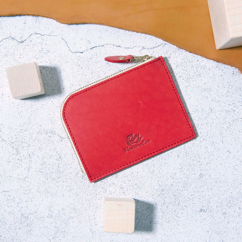 L型拉链零钱包 L Zip Coin Wallet / 红色 Red / 免费刻字 - 零钱包 - 真皮 红色