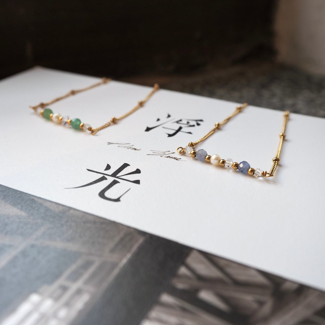 :: 花季浮光 :: 坦桑石 祖母绿石 淡水珍珠 赫基蒙水晶 细手链 - 手链/手环 - 半宝石 多色
