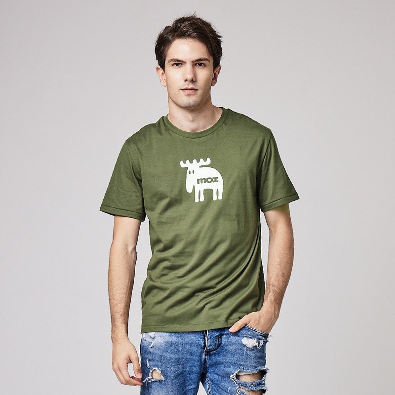 moz瑞典胸前萌样驼鹿印花100%纯棉短T抹茶绿(亚洲版)男款 - 男装上衣/T 恤 - 棉．麻 绿色
