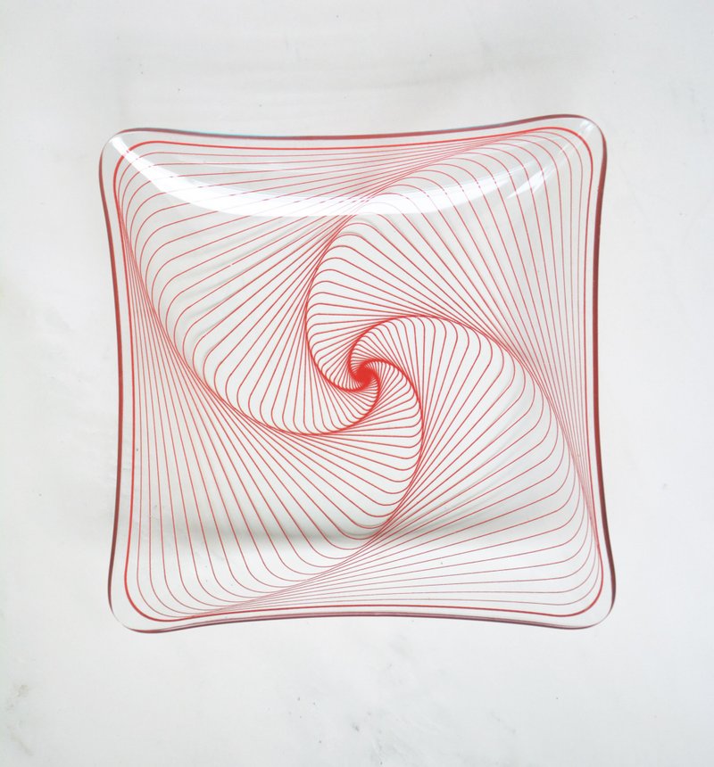 早期透明几何线条装饰盘 糖果盘 水果盘 - 摆饰 - 玻璃 红色