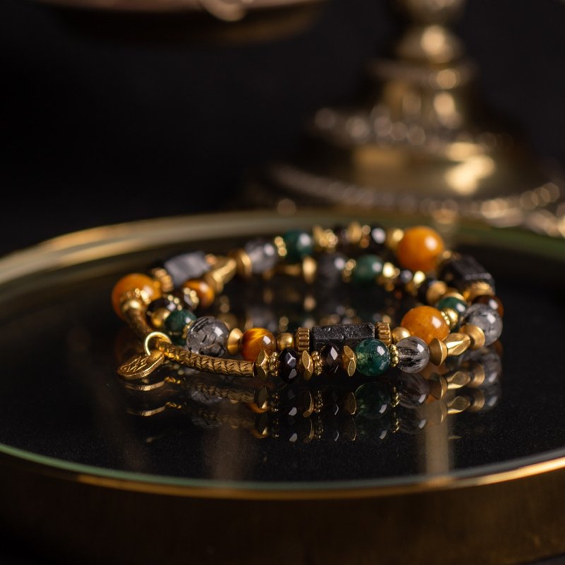 神秘巷弄老房子 // C1354黑碧玺黄玉双圈手链 - 手链/手环 - 宝石 